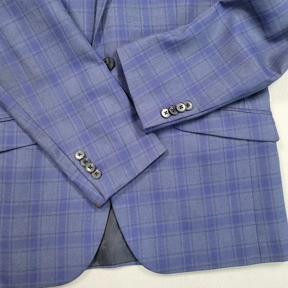 Kenneth Cole Reaction Mens Blue Plaid Two Button Blazer Sport Coat 40R DTC 314
